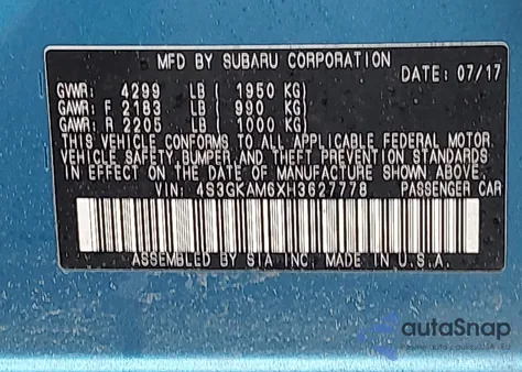 2017 Subaru Impreza 2.0I Sport из США, поврежденный, VIN 4S3GKAM6XH3627778